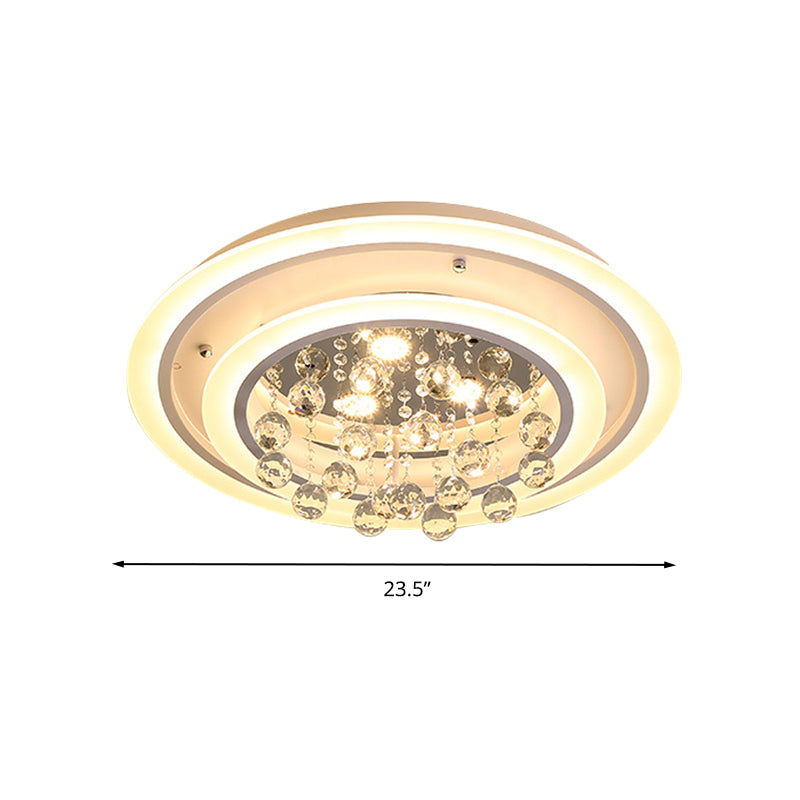 Round Flush Mount Light Modern Crystal Ball and White Acrylic LED Ceiling Light in White Light/Remote Control Stepless Dimming, 19.5"/23.5" Wide Clearhalo 'Ceiling Lights' 'Close To Ceiling Lights' 'Close to ceiling' 'Flush mount' Lighting' 265971