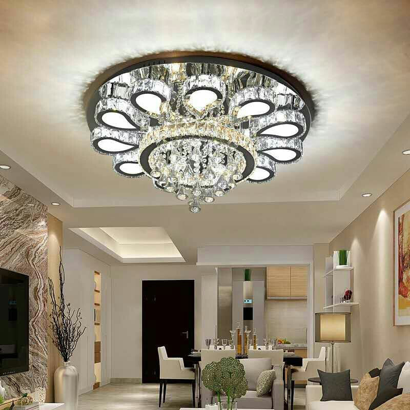 18"/23.5"/31.5" W LED Living Room Ceiling Mounted Fixture Classic Chrome Flush Mount Light with Flower Crystal Shade in Warm/White/3 Color Light Chrome White Clearhalo 'Ceiling Lights' 'Close To Ceiling Lights' 'Close to ceiling' 'Flush mount' Lighting' 265995