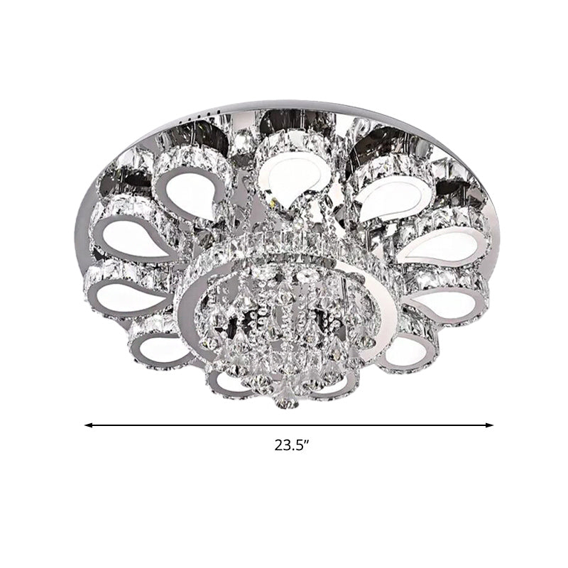 18"/23.5"/31.5" W LED Living Room Ceiling Mounted Fixture Classic Chrome Flush Mount Light with Flower Crystal Shade in Warm/White/3 Color Light Clearhalo 'Ceiling Lights' 'Close To Ceiling Lights' 'Close to ceiling' 'Flush mount' Lighting' 265999