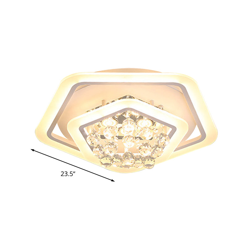 Pentagon Crystal Ball Flush Mount Light Modernism White 19.5"/23.5"/27.5" Wide LED Ceiling Fixture in Warm/White Light Clearhalo 'Ceiling Lights' 'Close To Ceiling Lights' 'Close to ceiling' 'Flush mount' Lighting' 266075