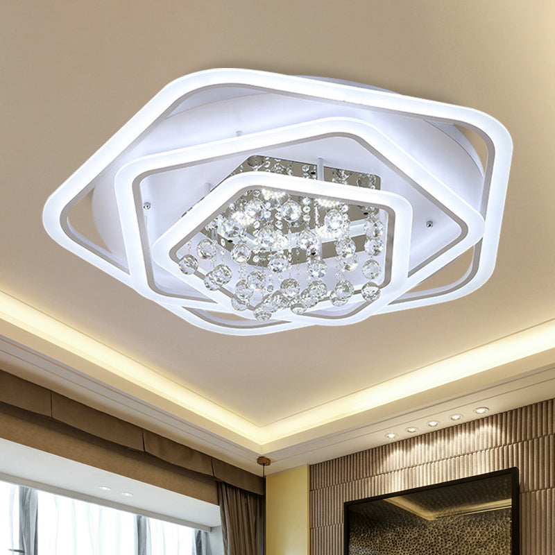 Pentagon Crystal Ball Flush Mount Light Modernism White 19.5"/23.5"/27.5" Wide LED Ceiling Fixture in Warm/White Light White 31.5" White Clearhalo 'Ceiling Lights' 'Close To Ceiling Lights' 'Close to ceiling' 'Flush mount' Lighting' 266085