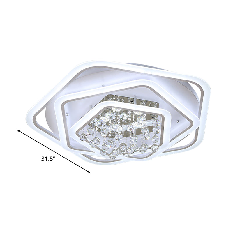 Pentagon Crystal Ball Flush Mount Light Modernism White 19.5"/23.5"/27.5" Wide LED Ceiling Fixture in Warm/White Light Clearhalo 'Ceiling Lights' 'Close To Ceiling Lights' 'Close to ceiling' 'Flush mount' Lighting' 266087