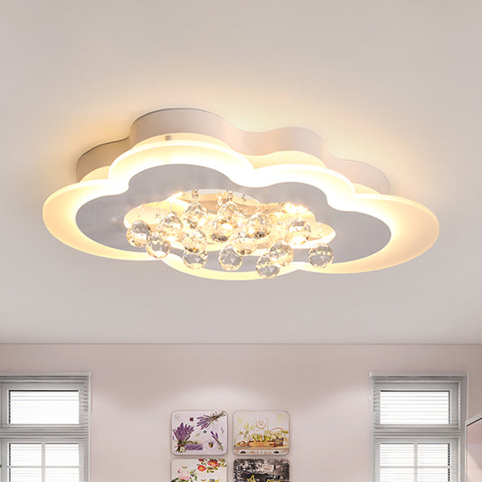 Faceted Crystal Cloud Ceiling Lamp Minimalist White LED Flush Mount Light in Warm/White Light, 21.5"/25.5" Wide White Warm Clearhalo 'Ceiling Lights' 'Close To Ceiling Lights' 'Close to ceiling' 'Flush mount' Lighting' 266096