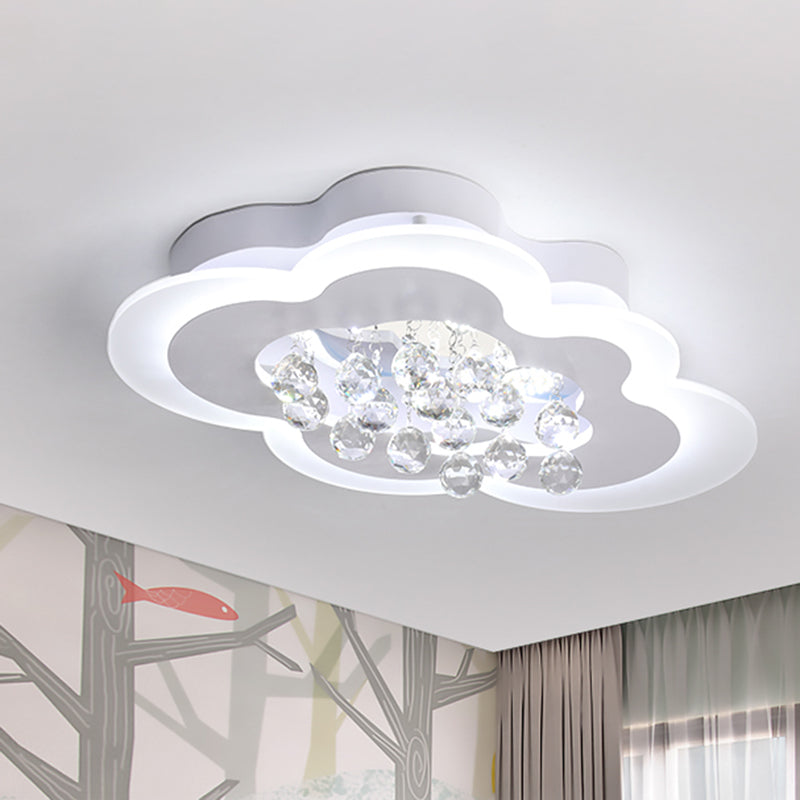 Faceted Crystal Cloud Ceiling Lamp Minimalist White LED Flush Mount Light in Warm/White Light, 21.5"/25.5" Wide White White Clearhalo 'Ceiling Lights' 'Close To Ceiling Lights' 'Close to ceiling' 'Flush mount' Lighting' 266099