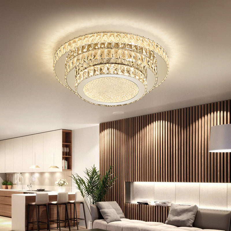 18"/21.5" W LED Three-Tiered Flush Light Fixture Modern White White Remote Control Stepless Dimming Clearhalo 'Ceiling Lights' 'Close To Ceiling Lights' 'Close to ceiling' 'Flush mount' Lighting' 266116