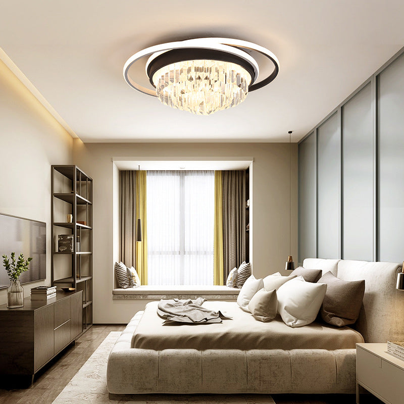 Circular Living Room Flush Light Simple Crystal 18"/23.5"/31.5" W LED White Flush Mount Lamp in White Light/Remote Control Stepless Dimming Clearhalo 'Ceiling Lights' 'Close To Ceiling Lights' 'Close to ceiling' 'Flush mount' Lighting' 266140