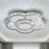 Clear Crystal Glass Flower Flush Mount Light Modern White 14"/18"/23.5" W LED Ceiling Light in Warm Light/White Light/Remote Control Stepless Dimming Clear Clearhalo 'Ceiling Lights' 'Close To Ceiling Lights' 'Close to ceiling' 'Flush mount' Lighting' 266147