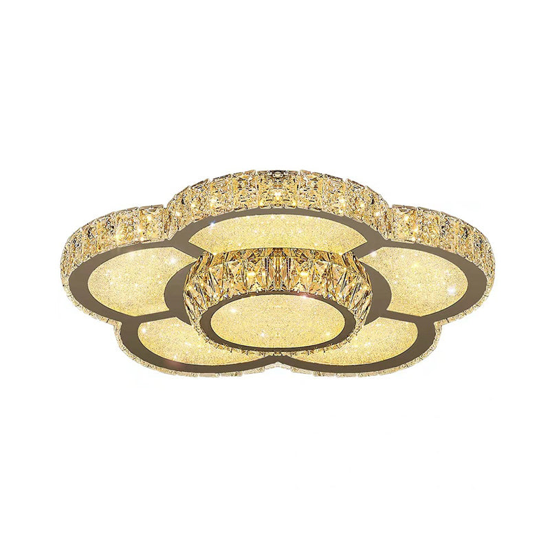 Clear Crystal Glass Flower Flush Mount Light Modern White 14"/18"/23.5" W LED Ceiling Light in Warm Light/White Light/Remote Control Stepless Dimming Clearhalo 'Ceiling Lights' 'Close To Ceiling Lights' 'Close to ceiling' 'Flush mount' Lighting' 266151