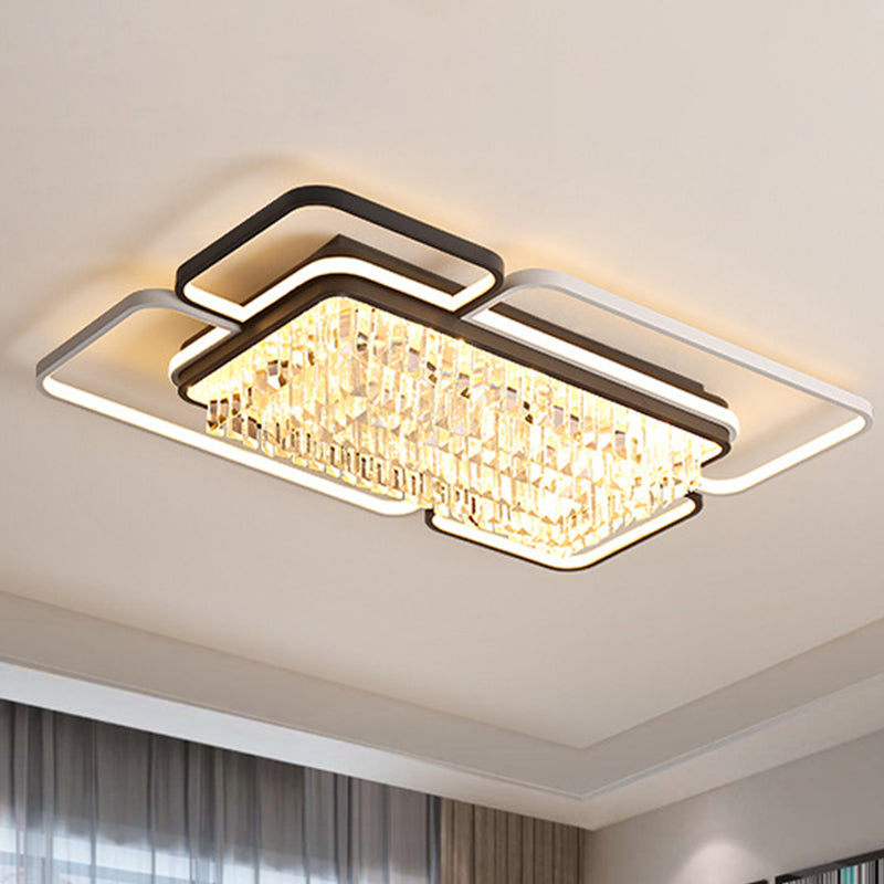 35.5"/41" W Black and White Geometric Flush Mount Simple Crystal LED Living Room Flush Light in White Light/Remote Control Stepless Dimming Clearhalo 'Ceiling Lights' 'Close To Ceiling Lights' 'Close to ceiling' 'Flush mount' Lighting' 266159