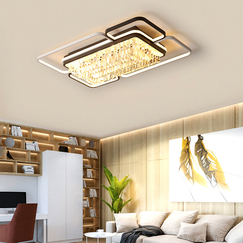 35.5"/41" W Black and White Geometric Flush Mount Simple Crystal LED Living Room Flush Light in White Light/Remote Control Stepless Dimming Clearhalo 'Ceiling Lights' 'Close To Ceiling Lights' 'Close to ceiling' 'Flush mount' Lighting' 266160