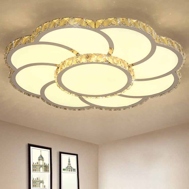 Smart Control LED Flush Mount Light 18"/24" Wide Modern Floral Crystal Ceiling Lamp in Warm/White Light White Warm Clearhalo 'Ceiling Lights' 'Close To Ceiling Lights' 'Close to ceiling' 'Flush mount' Lighting' 266165