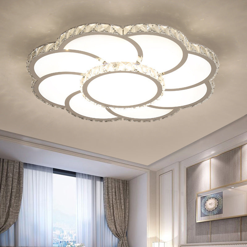 Smart Control LED Flush Mount Light 18"/24" Wide Modern Floral Crystal Ceiling Lamp in Warm/White Light White White Clearhalo 'Ceiling Lights' 'Close To Ceiling Lights' 'Close to ceiling' 'Flush mount' Lighting' 266166