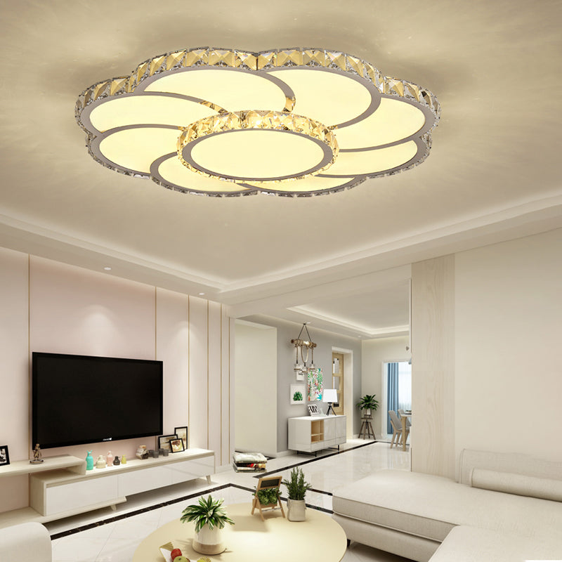 Smart Control LED Flush Mount Light 18"/24" Wide Modern Floral Crystal Ceiling Lamp in Warm/White Light Clearhalo 'Ceiling Lights' 'Close To Ceiling Lights' 'Close to ceiling' 'Flush mount' Lighting' 266167