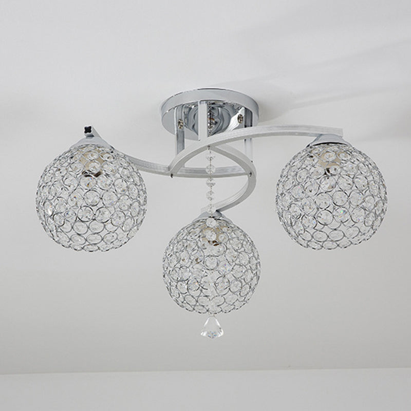 3/5 Lights Globe Semi Flush Light Fixture Simple Chrome Crystal Semi-Flush Mount for Living Room Clearhalo 'Ceiling Lights' 'Close To Ceiling Lights' 'Close to ceiling' 'Semi-flushmount' Lighting' 266173