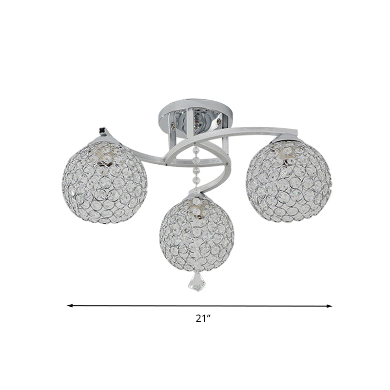 3/5 Lights Globe Semi Flush Light Fixture Simple Chrome Crystal Semi-Flush Mount for Living Room Clearhalo 'Ceiling Lights' 'Close To Ceiling Lights' 'Close to ceiling' 'Semi-flushmount' Lighting' 266177