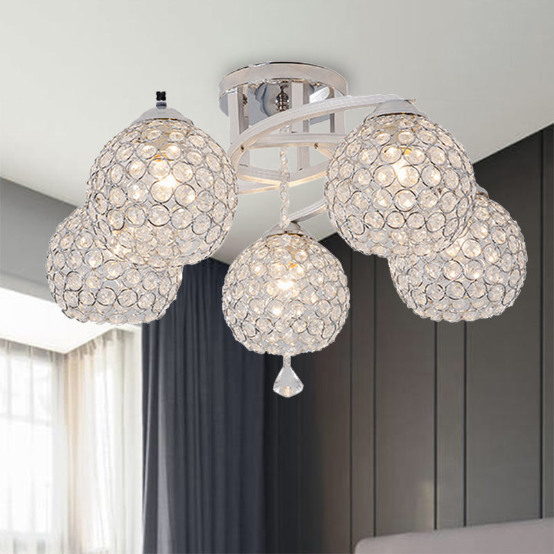 3/5 Lights Globe Semi Flush Light Fixture Simple Chrome Crystal Semi-Flush Mount for Living Room Clearhalo 'Ceiling Lights' 'Close To Ceiling Lights' 'Close to ceiling' 'Semi-flushmount' Lighting' 266180