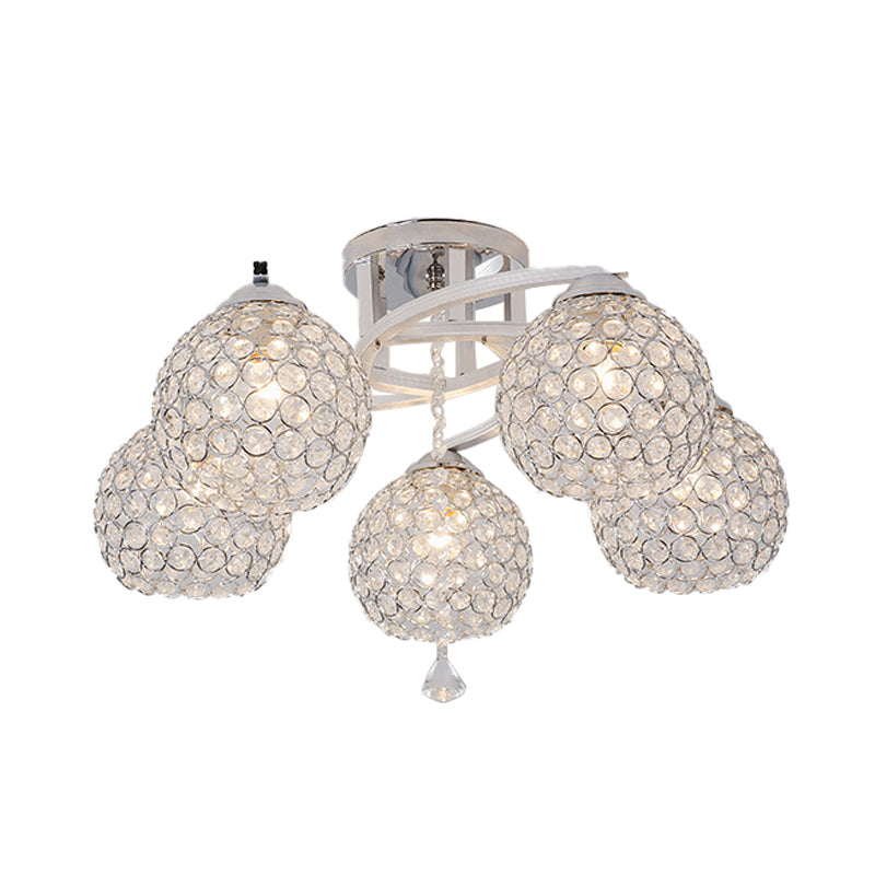 3/5 Lights Globe Semi Flush Light Fixture Simple Chrome Crystal Semi-Flush Mount for Living Room Clearhalo 'Ceiling Lights' 'Close To Ceiling Lights' 'Close to ceiling' 'Semi-flushmount' Lighting' 266182