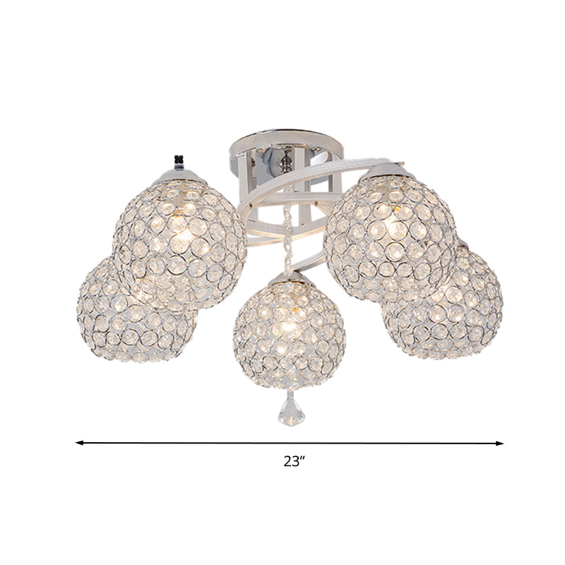 3/5 Lights Globe Semi Flush Light Fixture Simple Chrome Crystal Semi-Flush Mount for Living Room Clearhalo 'Ceiling Lights' 'Close To Ceiling Lights' 'Close to ceiling' 'Semi-flushmount' Lighting' 266183