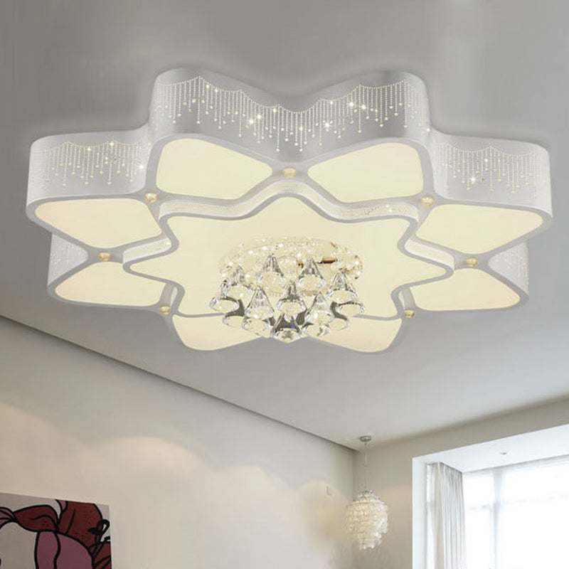 21"/24.5"/31.5" W Flower Crystal Flush Mount Lamp Modern LED Living Room Ceiling Mounted Fixture in White White Clearhalo 'Ceiling Lights' 'Close To Ceiling Lights' 'Close to ceiling' 'Flush mount' Lighting' 266184