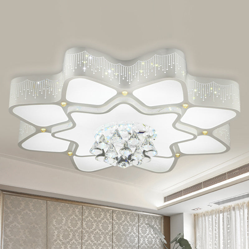 21"/24.5"/31.5" W Flower Crystal Flush Mount Lamp Modern LED Living Room Ceiling Mounted Fixture in White Clearhalo 'Ceiling Lights' 'Close To Ceiling Lights' 'Close to ceiling' 'Flush mount' Lighting' 266185