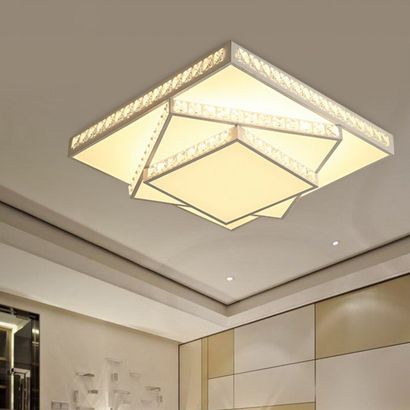 Geometric Ceiling Light Contemporary Faceted Crystal White LED Flush Mount Light in Remote Control Stepless Dimming/White Light/3 Color Light, 16"/19.5"/23.5" W White Clearhalo 'Ceiling Lights' 'Close To Ceiling Lights' 'Close to ceiling' 'Flush mount' Lighting' 266223