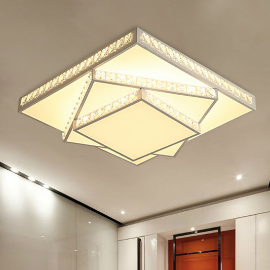 Geometric Ceiling Light Contemporary Faceted Crystal White LED Flush Mount Light in Remote Control Stepless Dimming/White Light/3 Color Light, 16"/19.5"/23.5" W Clearhalo 'Ceiling Lights' 'Close To Ceiling Lights' 'Close to ceiling' 'Flush mount' Lighting' 266224