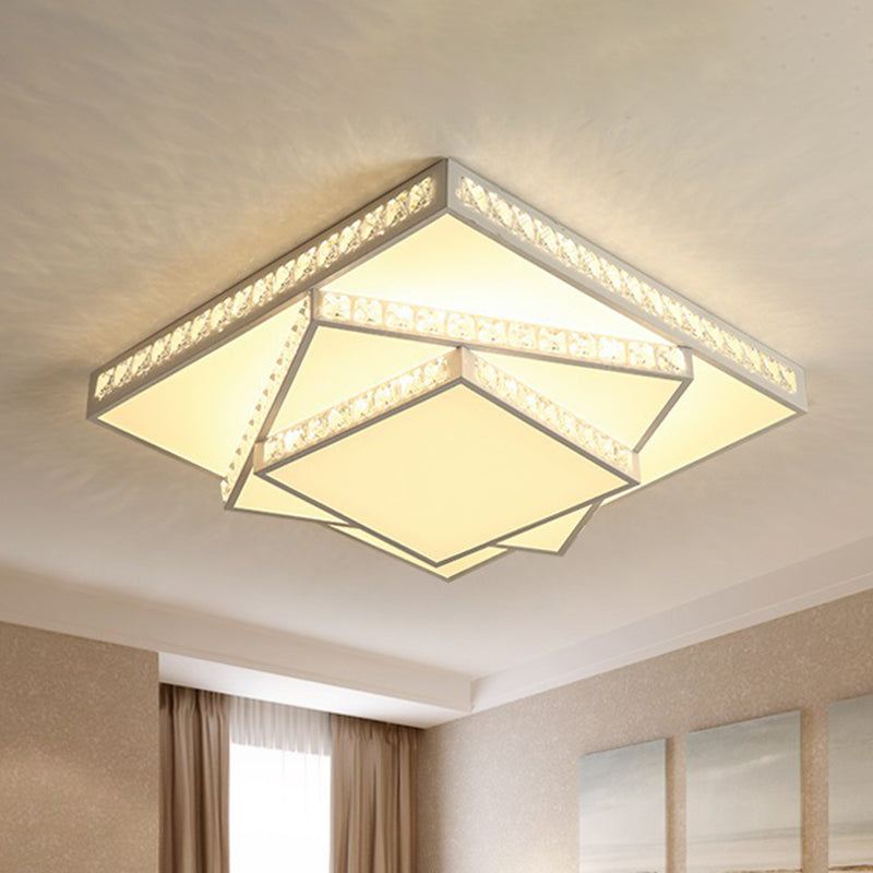 Geometric Ceiling Light Contemporary Faceted Crystal White LED Flush Mount Light in Remote Control Stepless Dimming/White Light/3 Color Light, 16"/19.5"/23.5" W Clearhalo 'Ceiling Lights' 'Close To Ceiling Lights' 'Close to ceiling' 'Flush mount' Lighting' 266225