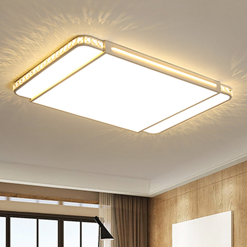 LED Acrylic Flush Light Modern Style White Rectangle Living Room Flush Mount Lamp in White Light/Remote Control Stepless Dimming Clearhalo 'Ceiling Lights' 'Close To Ceiling Lights' 'Close to ceiling' 'Flush mount' Lighting' 266263