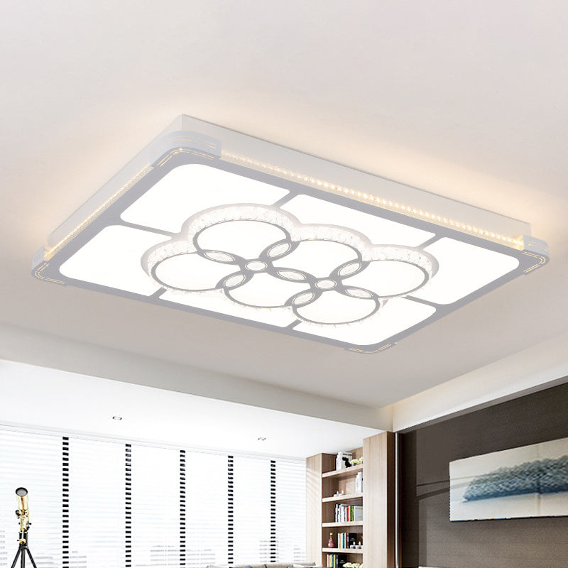 Rectangle Crystal Flush Mount Lamp Simple LED Living Room Ceiling Light Fixture in White, 3 Color Light/Remote Control Stepless Dimming White Clearhalo 'Ceiling Lights' 'Close To Ceiling Lights' 'Close to ceiling' 'Flush mount' Lighting' 266291