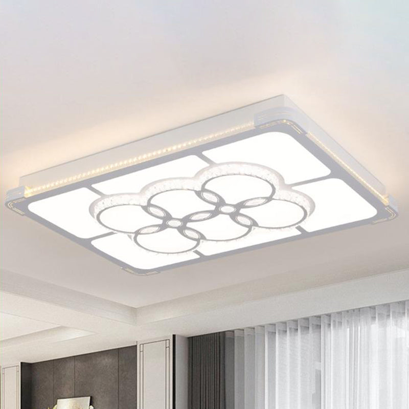 Rectangle Crystal Flush Mount Lamp Simple LED Living Room Ceiling Light Fixture in White, 3 Color Light/Remote Control Stepless Dimming Clearhalo 'Ceiling Lights' 'Close To Ceiling Lights' 'Close to ceiling' 'Flush mount' Lighting' 266292