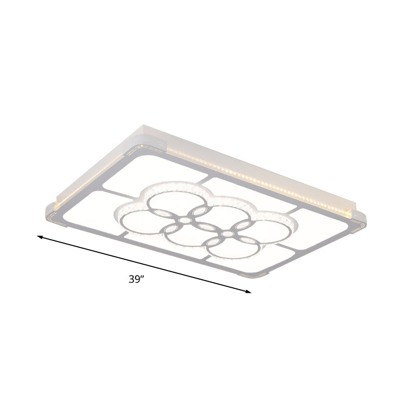 Rectangle Crystal Flush Mount Lamp Simple LED Living Room Ceiling Light Fixture in White, 3 Color Light/Remote Control Stepless Dimming Clearhalo 'Ceiling Lights' 'Close To Ceiling Lights' 'Close to ceiling' 'Flush mount' Lighting' 266296