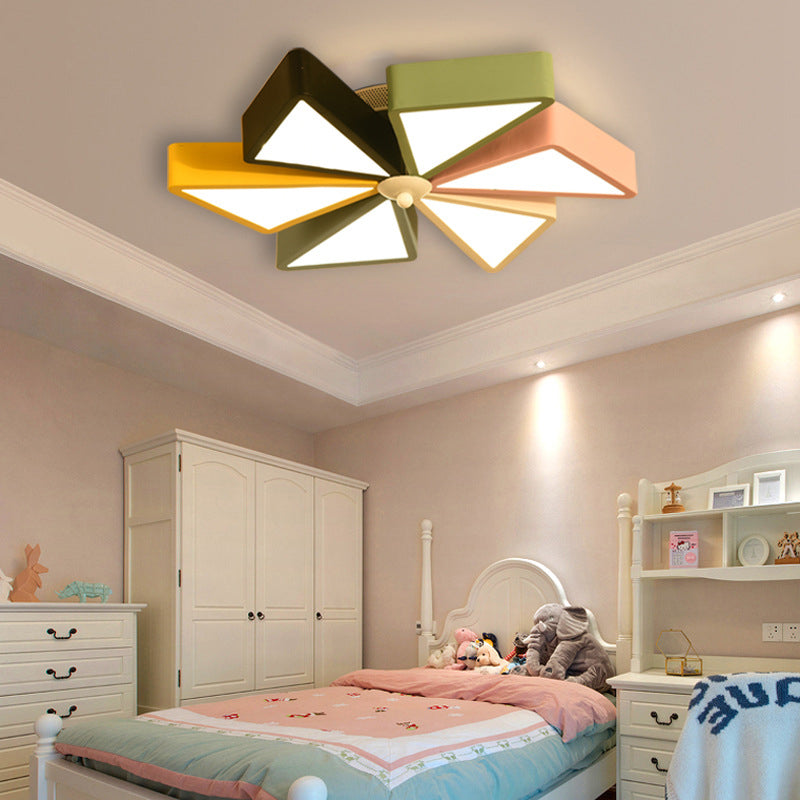 19.5"/23.5" W Windmill Flushmount Light Modern Acrylic LED Blue and Pink Ceiling Lighting, Remote Control Stepless Dimming/3 Color Light Black-White-Blue-Pink-Yellow 3 Color Clearhalo 'Ceiling Lights' 'Close To Ceiling Lights' 'Close to ceiling' 'Flush mount' Lighting' 266301