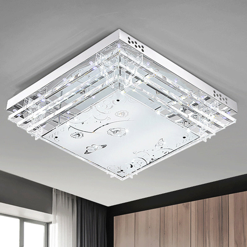 Modern LED Flush Mount Light White Rectangle/Square Flush Mount Light with Crystal Rod and Acrylic Shade, 18.5"/23.5"/36.5" Wide Clearhalo 'Ceiling Lights' 'Close To Ceiling Lights' 'Close to ceiling' 'Flush mount' Lighting' 266313