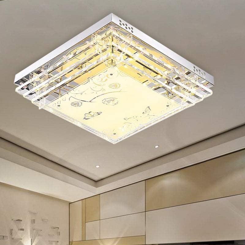 Modern LED Flush Mount Light White Rectangle/Square Flush Mount Light with Crystal Rod and Acrylic Shade, 18.5"/23.5"/36.5" Wide Clearhalo 'Ceiling Lights' 'Close To Ceiling Lights' 'Close to ceiling' 'Flush mount' Lighting' 266314