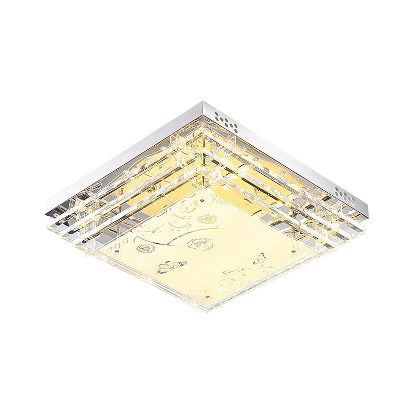 Modern LED Flush Mount Light White Rectangle/Square Flush Mount Light with Crystal Rod and Acrylic Shade, 18.5"/23.5"/36.5" Wide Clearhalo 'Ceiling Lights' 'Close To Ceiling Lights' 'Close to ceiling' 'Flush mount' Lighting' 266316