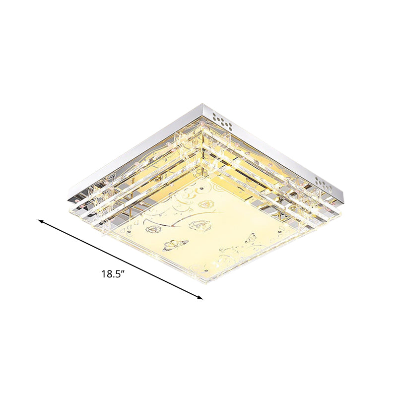 Modern LED Flush Mount Light White Rectangle/Square Flush Mount Light with Crystal Rod and Acrylic Shade, 18.5"/23.5"/36.5" Wide Clearhalo 'Ceiling Lights' 'Close To Ceiling Lights' 'Close to ceiling' 'Flush mount' Lighting' 266317