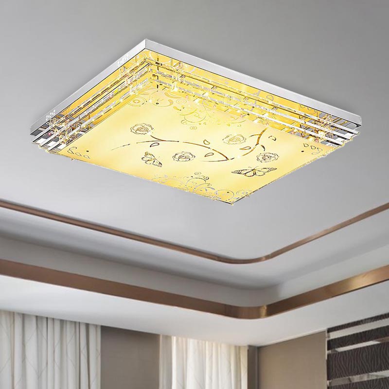 Modern LED Flush Mount Light White Rectangle/Square Flush Mount Light with Crystal Rod and Acrylic Shade, 18.5"/23.5"/36.5" Wide Clearhalo 'Ceiling Lights' 'Close To Ceiling Lights' 'Close to ceiling' 'Flush mount' Lighting' 266319