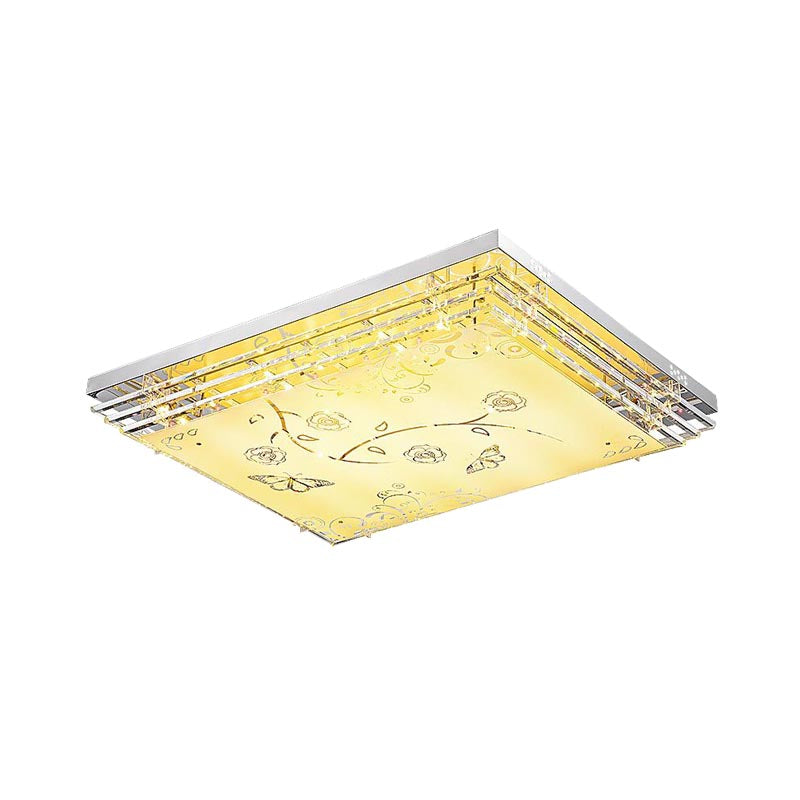 Modern LED Flush Mount Light White Rectangle/Square Flush Mount Light with Crystal Rod and Acrylic Shade, 18.5"/23.5"/36.5" Wide Clearhalo 'Ceiling Lights' 'Close To Ceiling Lights' 'Close to ceiling' 'Flush mount' Lighting' 266322