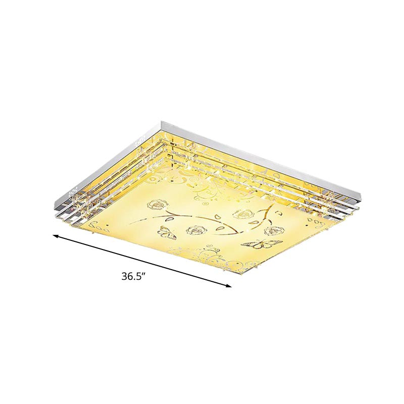 Modern LED Flush Mount Light White Rectangle/Square Flush Mount Light with Crystal Rod and Acrylic Shade, 18.5"/23.5"/36.5" Wide Clearhalo 'Ceiling Lights' 'Close To Ceiling Lights' 'Close to ceiling' 'Flush mount' Lighting' 266325