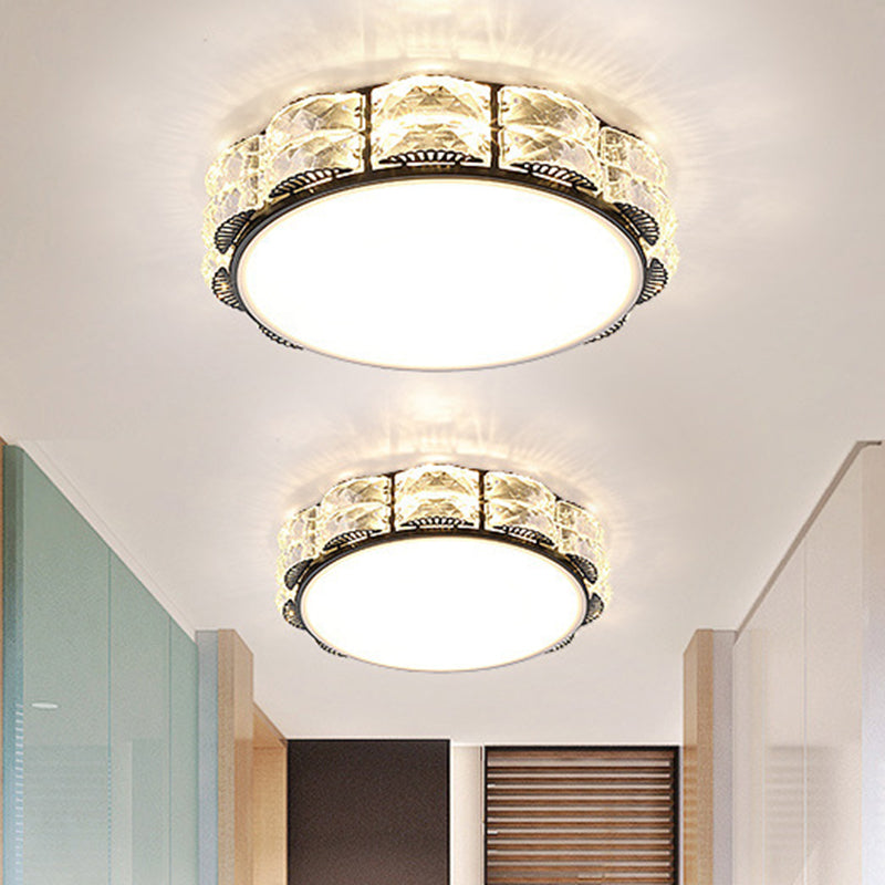 LED Crystal Flush Light Modern Style Black/White Round/Square Corridor Flush Mount Spotlight Clearhalo 'Ceiling Lights' 'Close To Ceiling Lights' 'Close to ceiling' 'Flush mount' Lighting' 266359