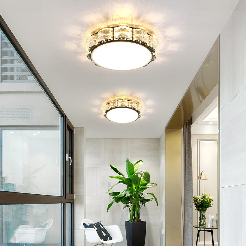 LED Crystal Flush Light Modern Style Black/White Round/Square Corridor Flush Mount Spotlight Clearhalo 'Ceiling Lights' 'Close To Ceiling Lights' 'Close to ceiling' 'Flush mount' Lighting' 266361