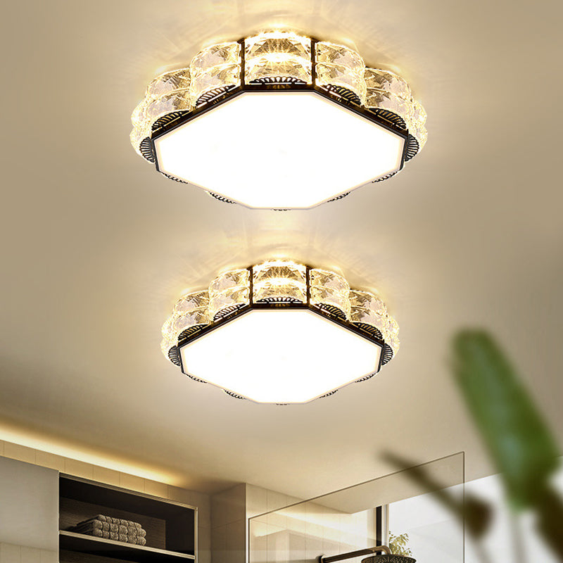 LED Crystal Flush Light Modern Style Black/White Round/Square Corridor Flush Mount Spotlight Clearhalo 'Ceiling Lights' 'Close To Ceiling Lights' 'Close to ceiling' 'Flush mount' Lighting' 266378