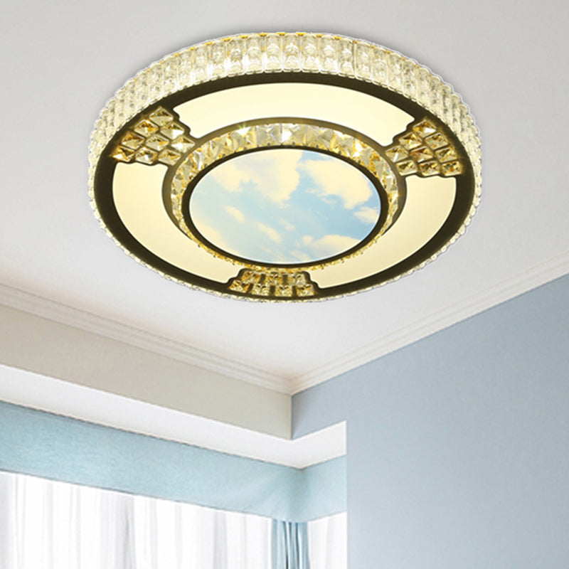 LED Living Room Flush Ceiling Light Simple White Flush Mount Lamp with Round Crystal Shade Clearhalo 'Ceiling Lights' 'Close To Ceiling Lights' 'Close to ceiling' 'Flush mount' Lighting' 266405