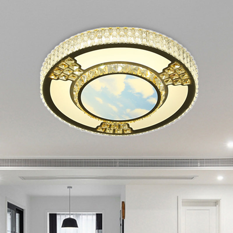 LED Living Room Flush Ceiling Light Simple White Flush Mount Lamp with Round Crystal Shade Clearhalo 'Ceiling Lights' 'Close To Ceiling Lights' 'Close to ceiling' 'Flush mount' Lighting' 266406