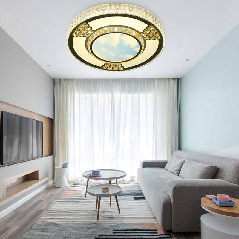 LED Living Room Flush Ceiling Light Simple White Flush Mount Lamp with Round Crystal Shade Clearhalo 'Ceiling Lights' 'Close To Ceiling Lights' 'Close to ceiling' 'Flush mount' Lighting' 266407