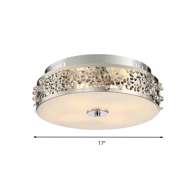 Silver Drum Flushmount Lighting Simple Style Crystal 4 Lights Bedroom Flush Ceiling Light Clearhalo 'Ceiling Lights' 'Close To Ceiling Lights' 'Close to ceiling' 'Flush mount' Lighting' 266414