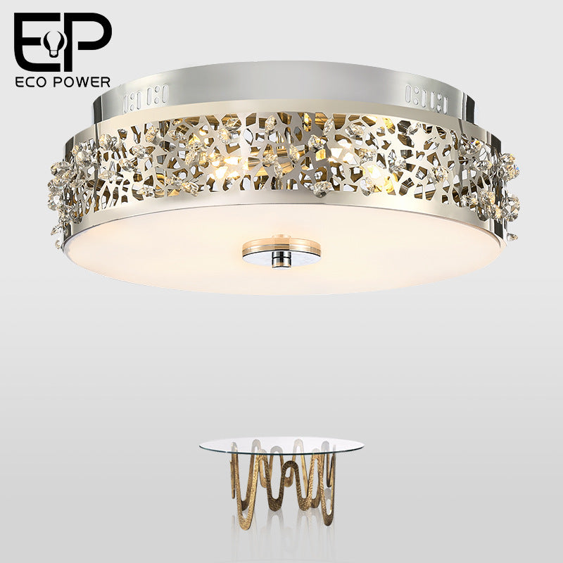 Silver Drum Flushmount Lighting Simple Style Crystal 4 Lights Bedroom Flush Ceiling Light Silver Clearhalo 'Ceiling Lights' 'Close To Ceiling Lights' 'Close to ceiling' 'Flush mount' Lighting' 266416