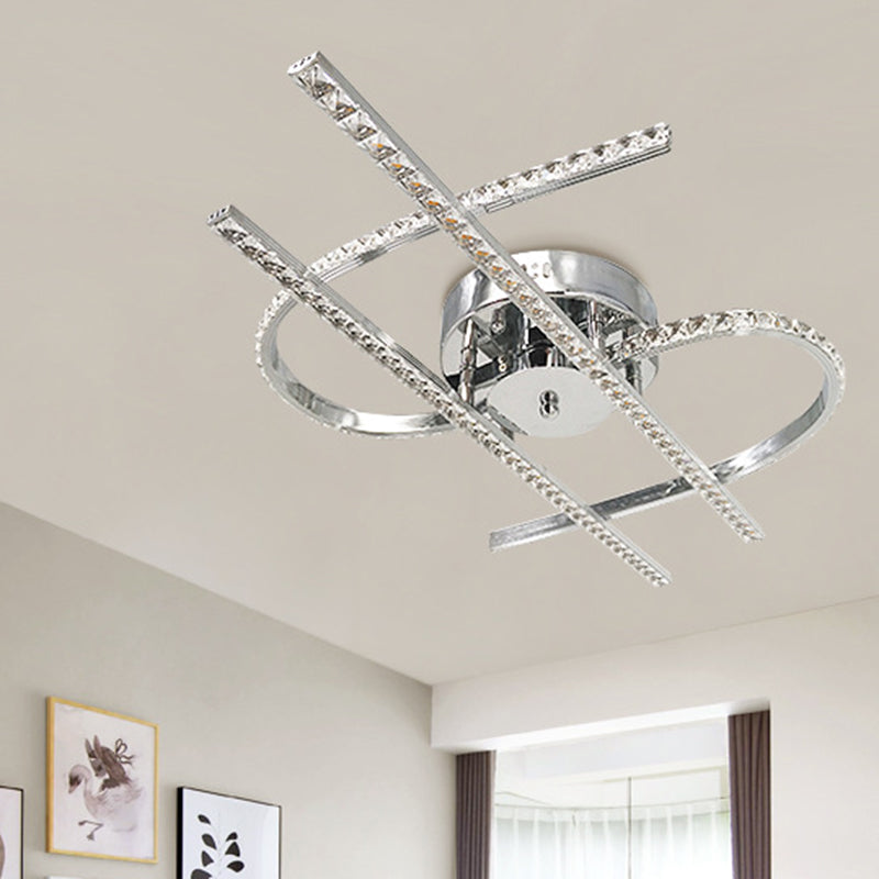 Dollar Shaped Bedroom Semi Flush Light Simple Crystal LED Chrome Semi Flush Mount in Warm/White Light Chrome Clearhalo 'Ceiling Lights' 'Close To Ceiling Lights' 'Close to ceiling' 'Semi-flushmount' Lighting' 266456