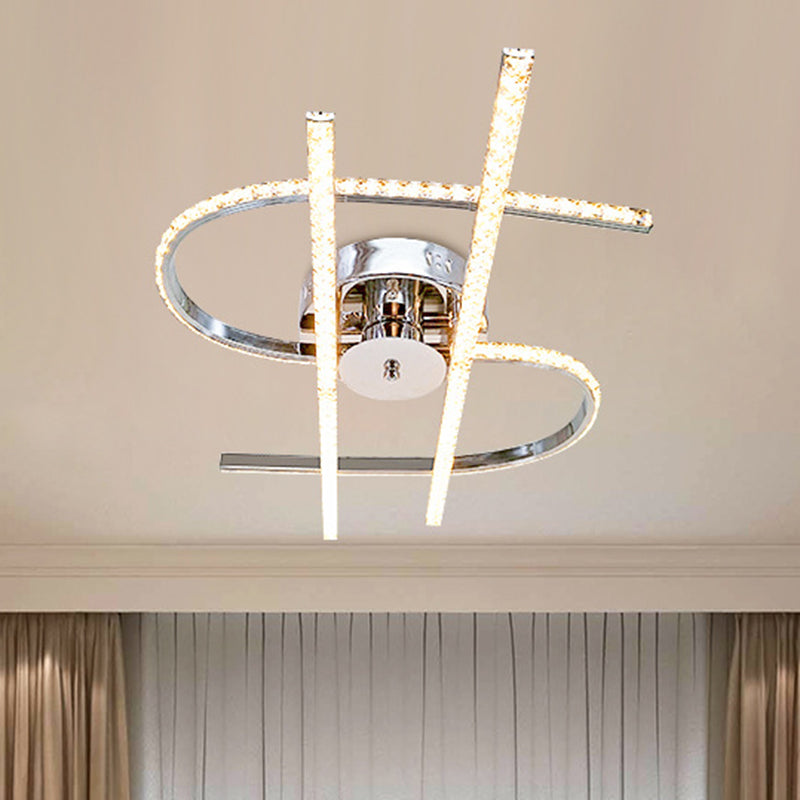 Dollar Shaped Bedroom Semi Flush Light Simple Crystal LED Chrome Semi Flush Mount in Warm/White Light Clearhalo 'Ceiling Lights' 'Close To Ceiling Lights' 'Close to ceiling' 'Semi-flushmount' Lighting' 266457