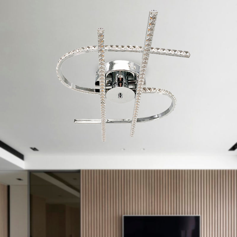 Dollar Shaped Bedroom Semi Flush Light Simple Crystal LED Chrome Semi Flush Mount in Warm/White Light Clearhalo 'Ceiling Lights' 'Close To Ceiling Lights' 'Close to ceiling' 'Semi-flushmount' Lighting' 266458